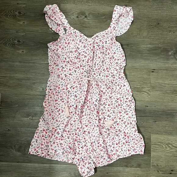 Arizona Jean Co. Sleeveless Pink Floral Romper w/ Lace-up Detail - Picture 1 of 7